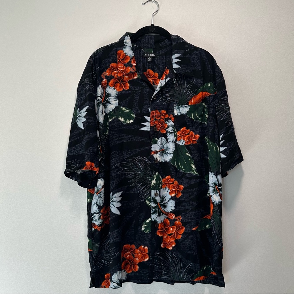 George Hawaiian Tropical Collared Button Up Shirt Front Pocket Mens Size Large
